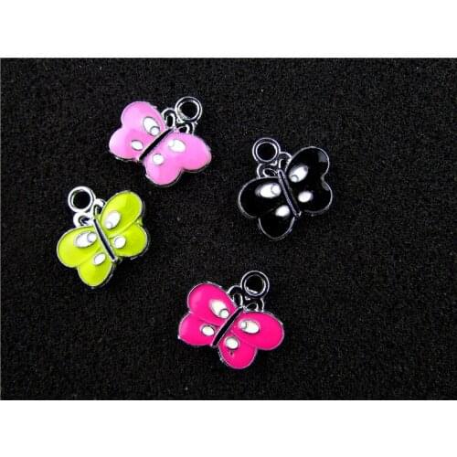 AE661 Mix Color 20Pcs Alloy Metal Enamel Butterfly Charms Pendant 18x18mm