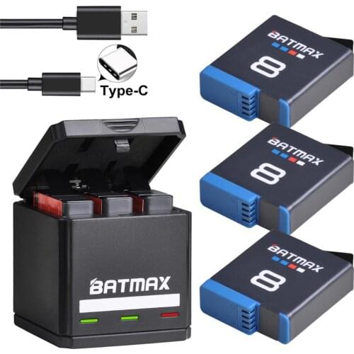 For Original GoPro Hero 8 hero 7 hero8 Black Battery + Triple Charger for Go Pro Hero 8 Hero 5/6 Camera Battery full decode