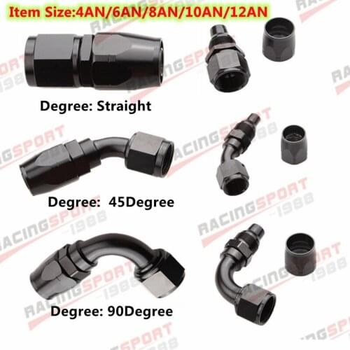 AN4/6/8/10/12 45/90/Straight Degree Swivel Oil Fuel Gas Line Hose End Fitting Black