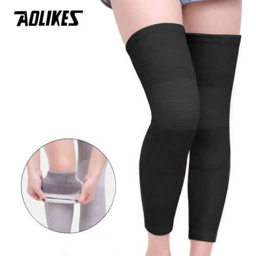 AOLIKES 1Pair Long Winter Warm Knee Pads Bamboo Charcoal Protective Gear for Women Old Men Kneepad Support Running Cycling