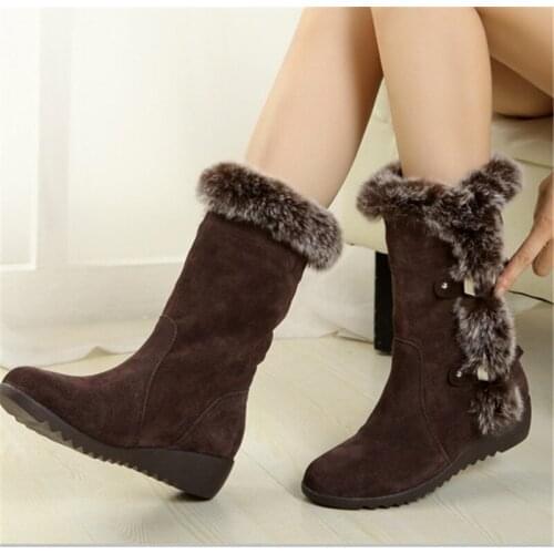 ZZPOHE New Fashion Winter Women Casual Warm Fur Mid-Calf Boots Women Slip-On Round Toe Flat Heels Snow Boots Ladies Shoes