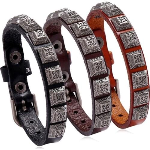 Jessingshow New 2020 High Quality Vintage Mens Genuine Leather Bracelet Charm Women Punk Bangles Pulseira Masculina