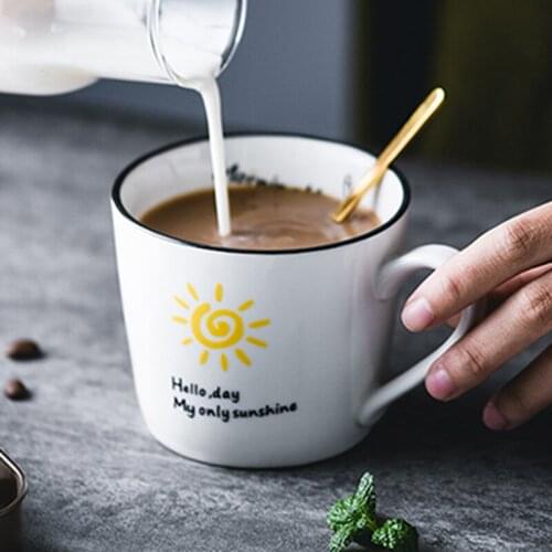 New 400mL Personality Letter Black Line Mouth Coffee Mug Creative Cute Dinosaur/Weather Forecast/Balloon/Egg Pattern Ceramic Cup