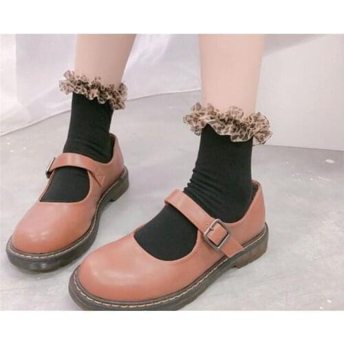 Sweet sexy Retro Socks Vintage Women Girls Leopard Ruffle Lace Soft Princess Ankle Socks Meias Short Socks B729