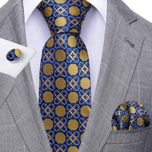 Fashion Gold Dot Men Tie Set Silk Jacquard Necktie Wedding Business Handkerchief Cufflinks Tie Barry.Wang Designer FA-5336