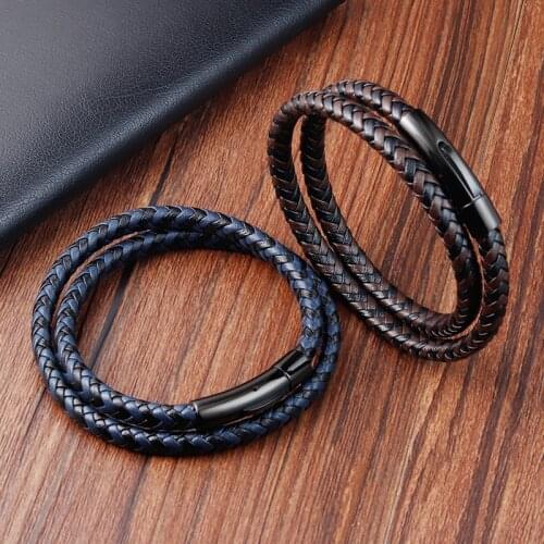 Various Styles Of Small Accessories Stainless Steel Mens Leather Bracelet Magnet Buckle Classic Boys Valentines Day Gift