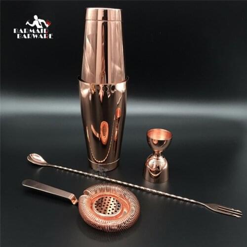 Cocktail Shaker Bar Set: Silver/Copper/Gold Plated - 4 Pieces Bartender Kit Include Shaker, Jigger,Strainer & Spoon