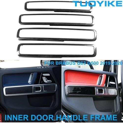 4PCS Real Carbon Fiber Inner Door Pull Handle Armrest Frame Cover Trim Sticker For Mercedes BENZ W464 G63 G500 G550 2019-2020