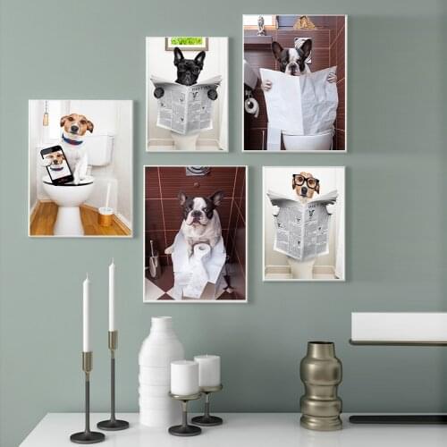Wall Stickers Nordic Style Toilet Dog Newspaper Animal Poster Funny Cartoon Picture Kids Room Bathroom Decor Art Decor Wallpaper