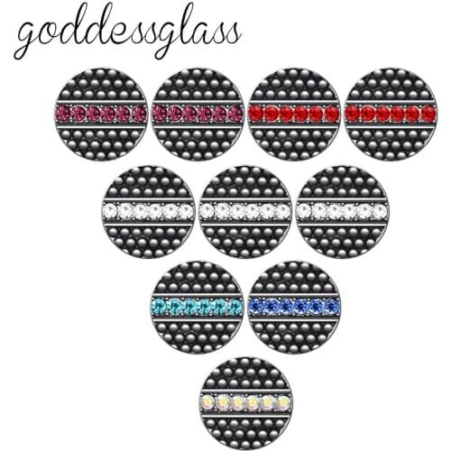 New Beauty 10pcs mixed Rhinestones Round line dot patterns 12mm snap buttons fit 12mm snap bracelet jewelry wholesale KZ9110