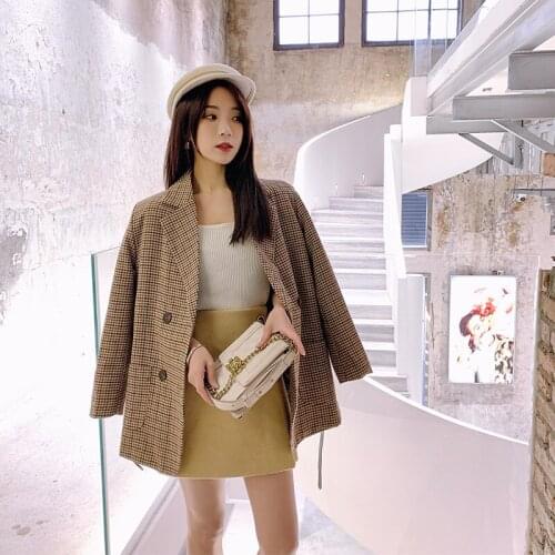 2020 autumn winter retro tartan material long-sleeved suit casual slim coat elegant British style casual short coat