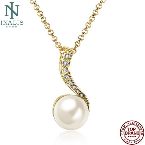 INALIS Gold Color Necklaces For Women Simple Geometry Pendant Necklace With Imitation Pearls Tin Alloy Fashion Jewelry Bijoux