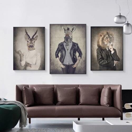 Animals In Clothes Poster Wallpaper Fashion Modern Canvas Painting Art Decoration for Home Living Room Craft Print Picture