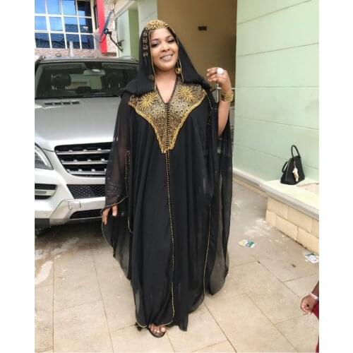 African Womens Muslim Style Ramadan Dress Plus Size Chiffon Hooded Skirt with Black Elastic Suspenders