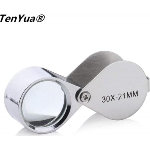 TenYua Portable Folding Magnifying glass 30x 30x21mm Loupe Magnifier Magnifying Triplet Jewelers Eye Glass Jewelry Diamond