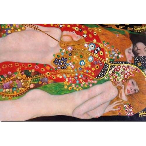 Famous Gustav Klimt Portrait Paintings Water Serpents Nude Woman Gold Hand Painted Oil Canvas Modern Art For Bedroom Wall Decor