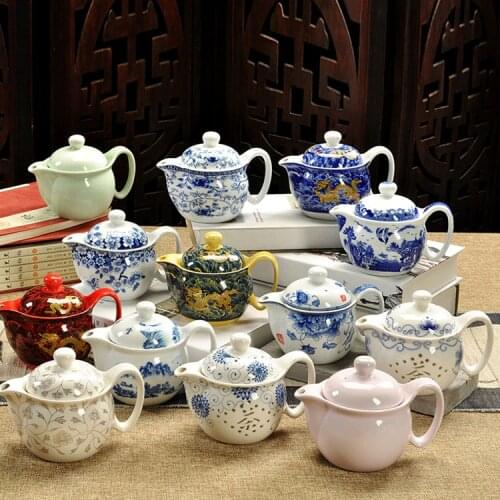 Retro Chinese Kung Fu Ceramic Teapot with Strainer Handmade Dragon Flower Puer Tea Pot 350ml Porcelain Samovar Kungfu Teaware