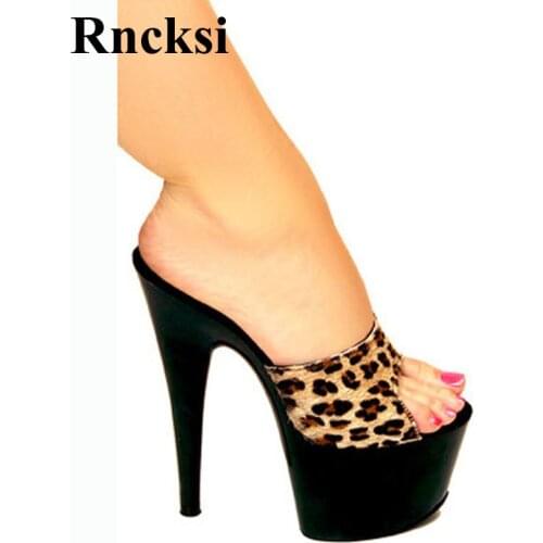 Rncksi New Classic Women Black Platform Open Toe Shoes 17cm High-Heeled Shoes Sexy Girl Night Club Pole Dance Party Slippers