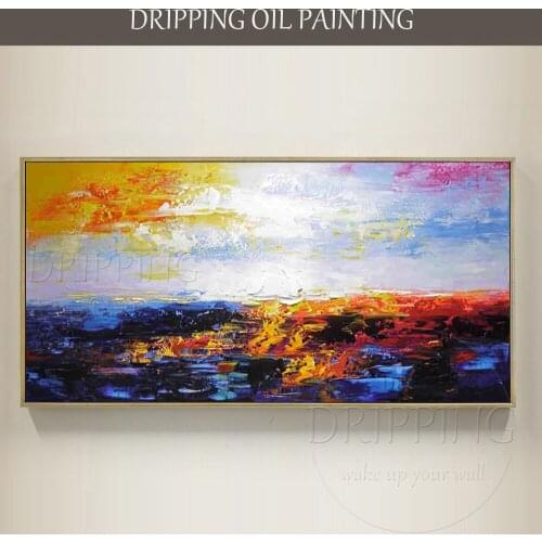 Artist Handmade Wall Art Abstract Oil Painting on Canvas Pure Hand-painted Colorful Abstract Landscape Oil Painting Decoration