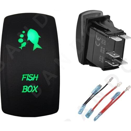 FISH BOX 5P ON-OFF SPST Green LED Light Laser-Etched Rocker Switch for the Car Boat Marine Yacht ARB RV Buses，Jumper Wires