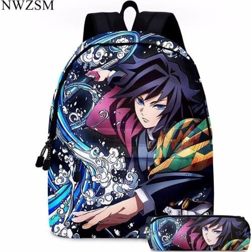 Demon Slayer Kamado Nezuko 3D Backpack Set Butterfly Blade Student School Bag Anime Backpack Reduced Burden and Wear Resistance