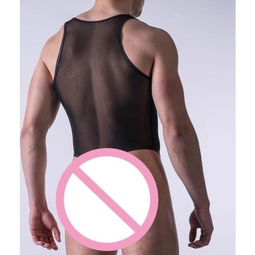 Sexy Underwear Men Bodywear Bodysuit Transparent Mesh Adults Erotic Clothing Sex Lingerie Singlets Gay Man Fetish Undershirts
