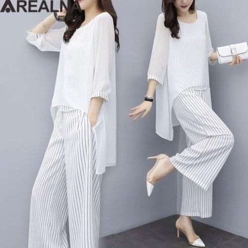 Chiffon Pantsuits Women Pant Suits For Mother of the Bride Outfit 2020 Formal Wedding Guest Striped Wide Leg Loose 2 Piece Sets