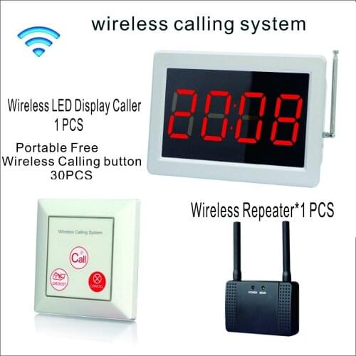 SHIHUI 30 Portable Free Wireless Calling Button+ 1 Wireless Repeater+ 1 LED Display Number Caller for Cafe Restaurant Nurse