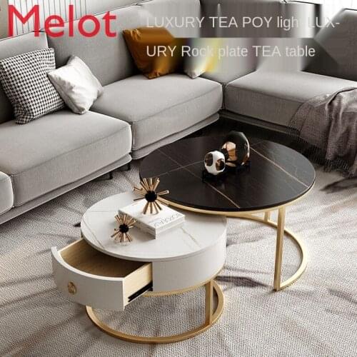 Nordic Stone Plate Coffee Table Combination Modern Simple Home Small Apartment Tea Table Light Luxury Round Living Room Small