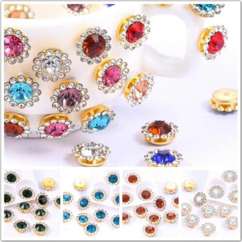 Claw Rhinestones Mix Color Sun Flower Flatback Sewing Rhinestones Shiny Crystals Stones Gold Base Sew On Rhinestones For Clothes