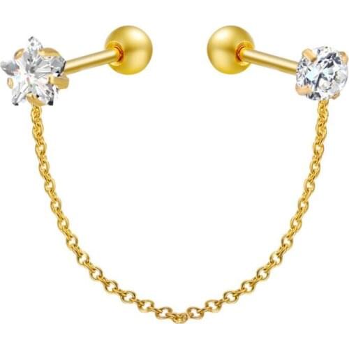 Trendy Gold Color Star Round Cubic Zircon Chain Dangle Earring Tragus Body Piercing Jewelry For Women Girl