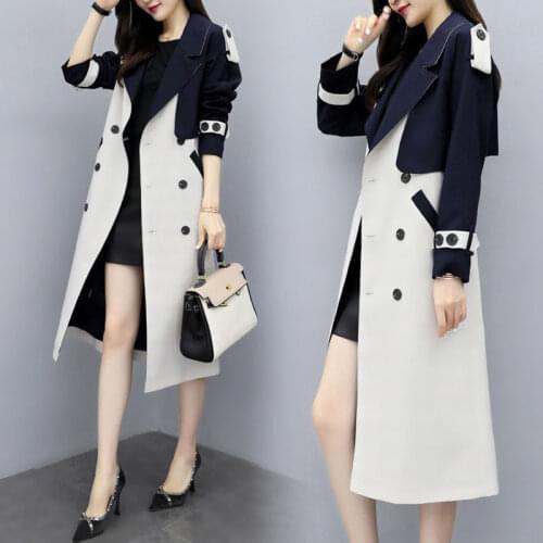 2021 Spring Autumn Woman Double-Breasted LongTrench Coat Ladies Windbreaker Outwear Female Turn Down Collar Solid Clothes Q28