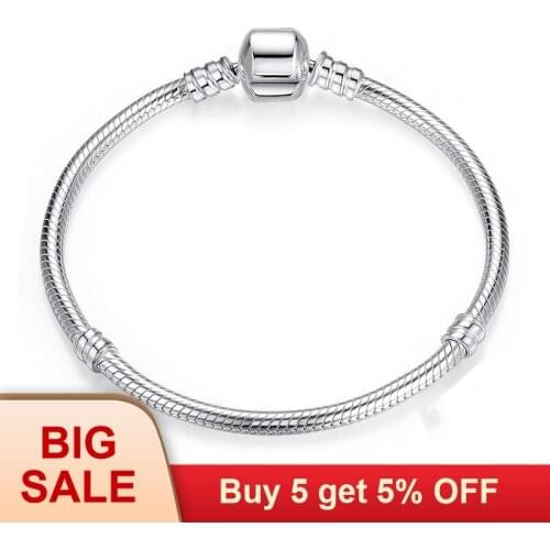 High Quality S925 Sterling Silver Snake Chain Bracelet & Bangle For Women Fit Brand Beads Charm Bracelet Jewelry Gift