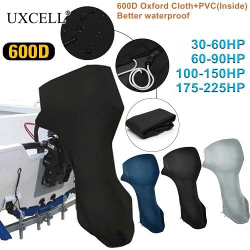 Uxcell 600D Oxford Cloth PVC Full Outboard Engine Motor Cover for Boat Motors 30-225HP Waterproof