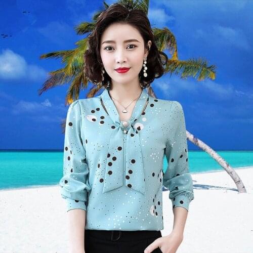 Women Spring Summer Shirts Long Sleeve Blouses Temperamnet Chiffon Ladies Bow Knot Large Size Loose Tops Blusas Fashion MM0468