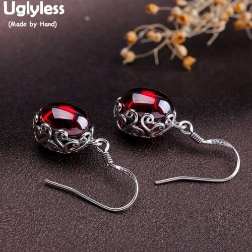 Uglyless Handmade Vines Hollow Thai Silver Earrings for Women Multi-Color Chalcedony Earrings Real 925 Silver Fine Jewelry E1536