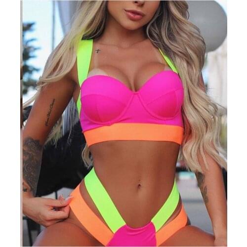 Push Up Bikini Women Swimsuit Sexy Patchwork Padded Bra Swimwear Female Bathing Suit Summer Beachwear Swimming Suit 2021 New