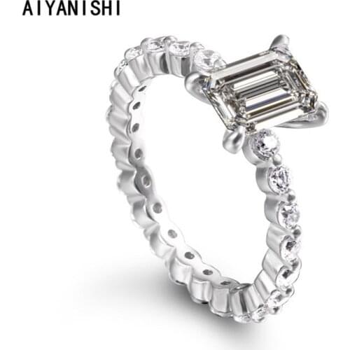 AIYANISHI 925 Sterling Silver Wedding Ring 1CT Emerald Finger Rings for Women Silver Engagement Bridal Rings Jewelry Wholesale