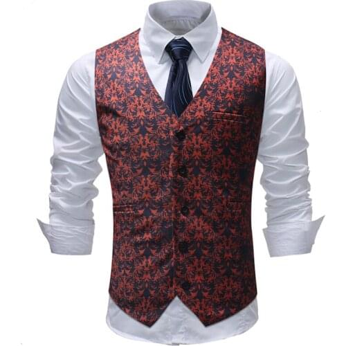 2019 New Arrival Men Print Casual Sleeveless Line Waistcoat Slim Fit Business Wedding Social Plus Size Vest