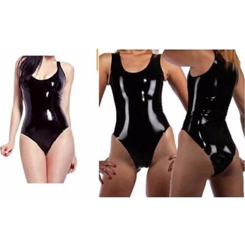 100% Latex Fetish Rubber Gummi Leotard Mould Latex Bodysuit Swimsuit Black
