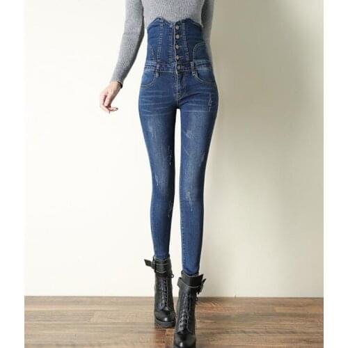 2019 Spring Womens Jeans High Waist Jeans Fashion Slim Denim Long Pencil Pants For Woman Jeans