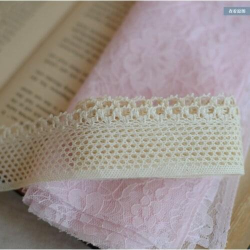 3 Meters/lot Width 3cm Beige Embroidery Lace Trim Ribbon 100% Cotton Mesh Lace Fabric DIY Apparel Garment Sewing Accessories