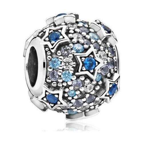 5PCS Fit Original Charms Snake Bracelet Wholesale Plated Blue Crystal Star Loose Round Beads DIY Women Jewelry Making Berloque