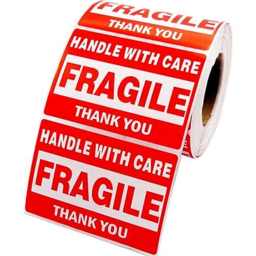 500pcs/roll FRAGILE Sticker Red Warning Sticker Handle With Care 5x7.5cm Express Label Packaging Remind Labels Thank You sticker