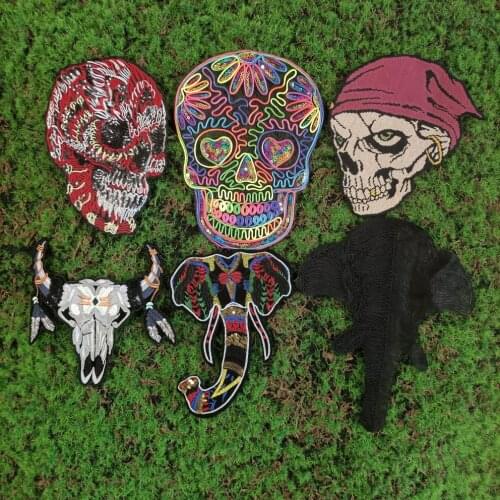 Large embroidery big skull animal cartoon patches for clothing HE-56