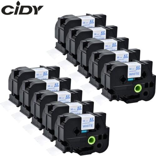 Cidy 10pcs For Brother Tze263 Tz 263 Tz-263 Tz263 Tze 263 P-touch Label Printers 36mm blue on white laminated label tapes