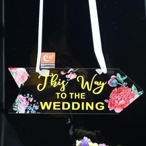 This Way To The WeddingAcrylic Tansparent Wedding Signs Decoraitons Color Printing Flower Photo Props Outdoor Wedding Road Sign