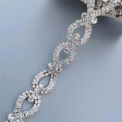Crystal Bow Array Decoration Rhinestones Trim Bling Diamante Silver Metal Chain for Dress Garment Accessories Decoration 1.8cm