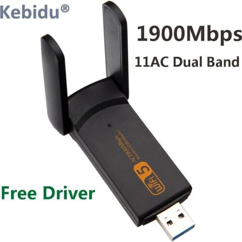 Kebidu USB Wifi Adapter 1900Mbps Dual Band Wifi USB Dongle AC Network Card USB Wifi Antenna 802.11ac/b/g/n 2.4Ghz + 5.8Ghz