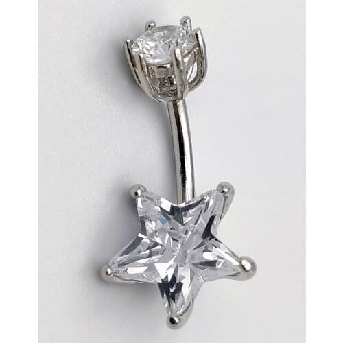 925 sterling silver belly button ring Star cz 14G navel piercing jewelry Gift for women